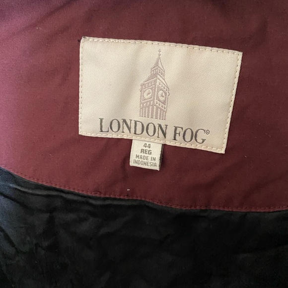 Burgundy London Fog Trench Coat with Detachable Leather Collar - Picture 10 of 13